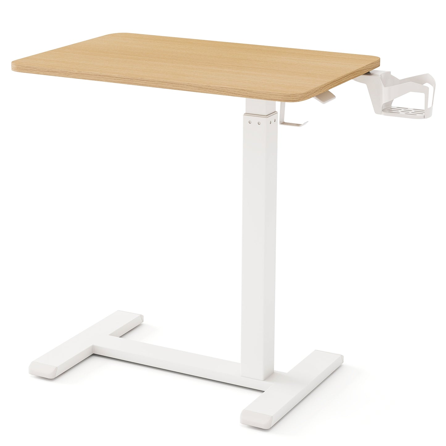 Mobile Standing Desk Height Adjustable Overbed Bedside Table with Cup Holder-Black