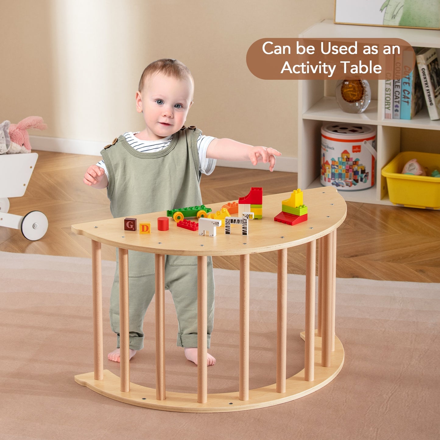 Kids Climbing Arch with Cushion Montessori Arch Climber/Rocker for Toddlers-Beige
