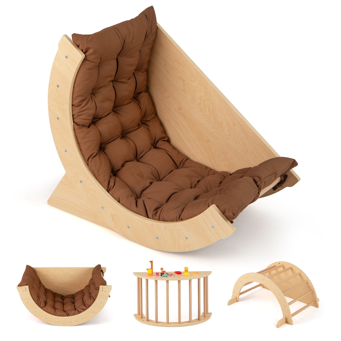 Kids Climbing Arch with Cushion Montessori Arch Climber/Rocker for Toddlers-Beige