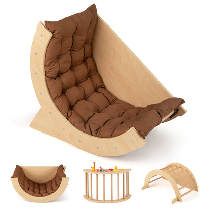 Kids Climbing Arch with Cushion Montessori Arch Climber/Rocker for Toddlers-Beige