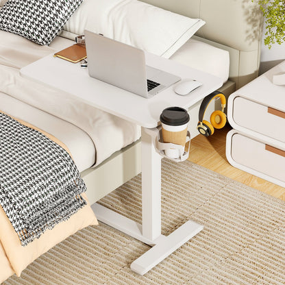 Mobile Standing Desk Height Adjustable Overbed Bedside Table with Cup Holder-Black