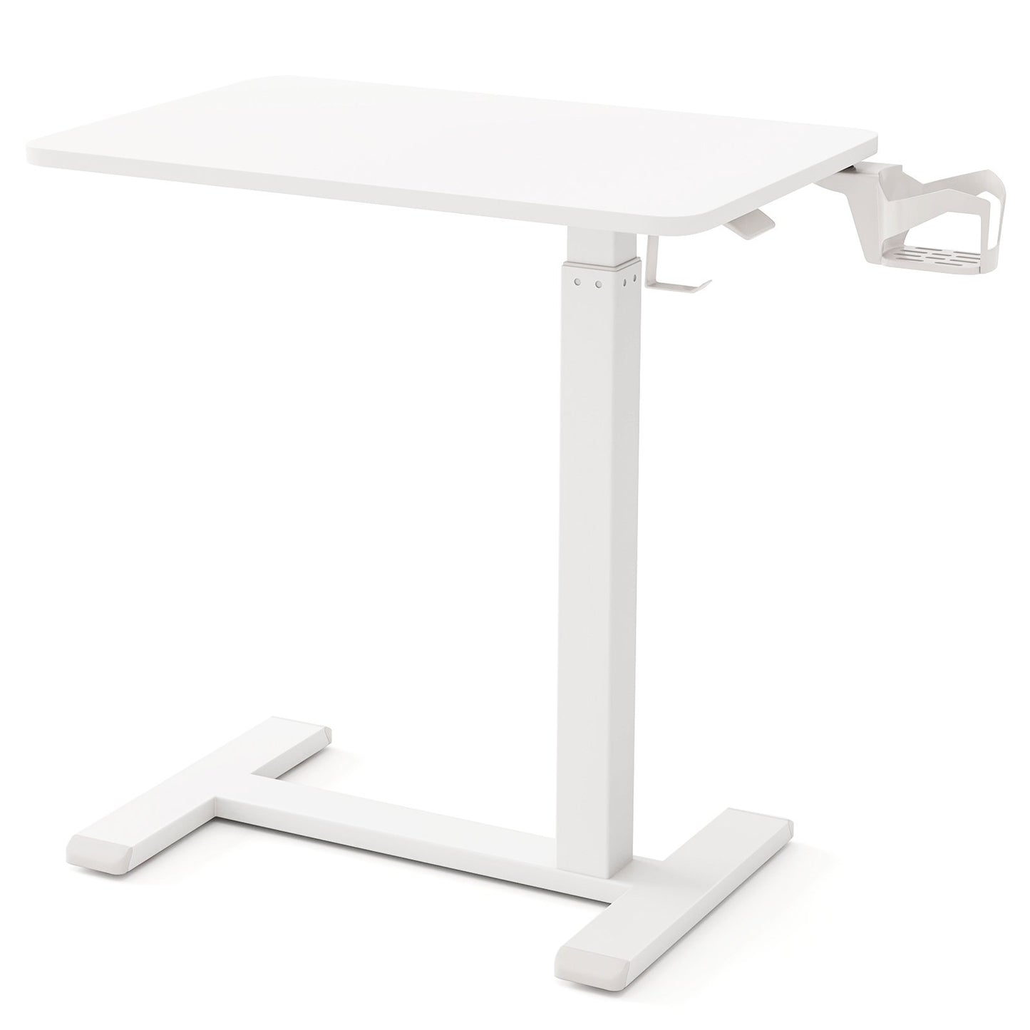 Mobile Standing Desk Height Adjustable Overbed Bedside Table with Cup Holder-Black