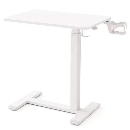 Mobile Standing Desk Height Adjustable Overbed Bedside Table with Cup Holder-Black