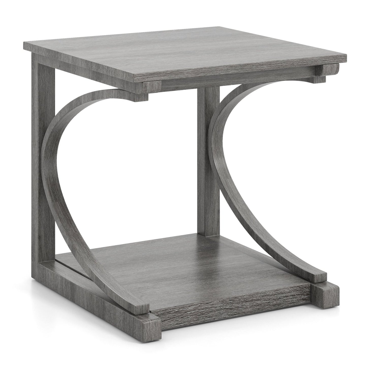 C-shaped 24 Inch 2 Tier Square End Table Sofa Side Table-Grey