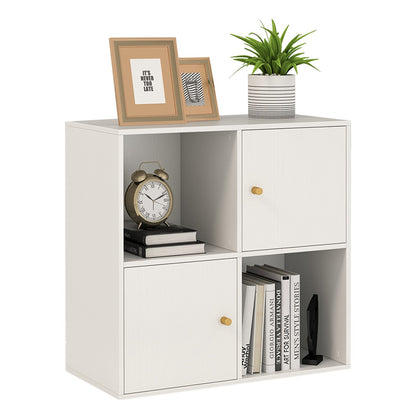 4-Cube Bookcase 3-Tier Bookshelf with Dual Anti-Tipping Kits and 2 Cabinets-Natural