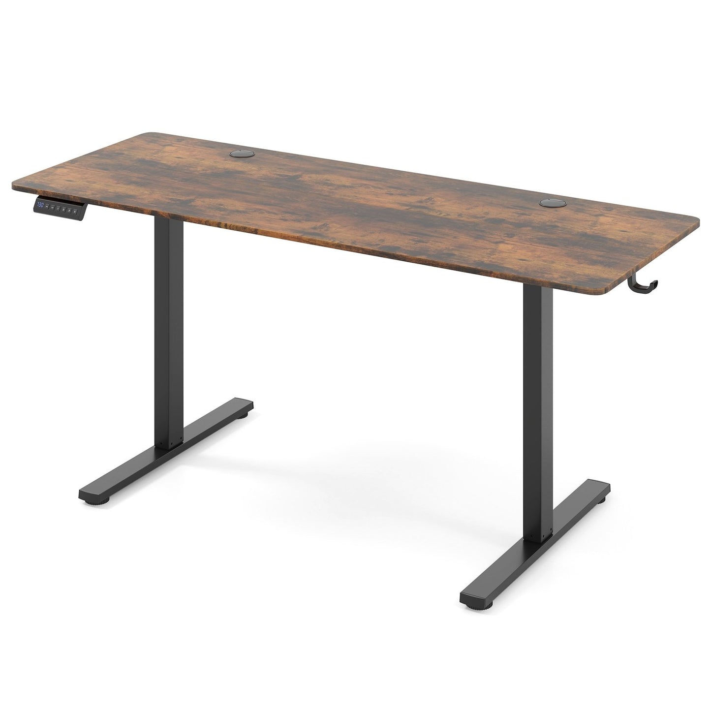 Electric Standing Desk with 3 Memory Heights and 2 Hanging Hooks and Cable Holes-Natural