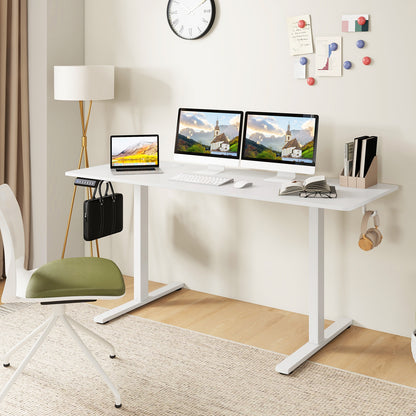Electric Standing Desk with 3 Memory Heights and 2 Hanging Hooks and Cable Holes-Natural