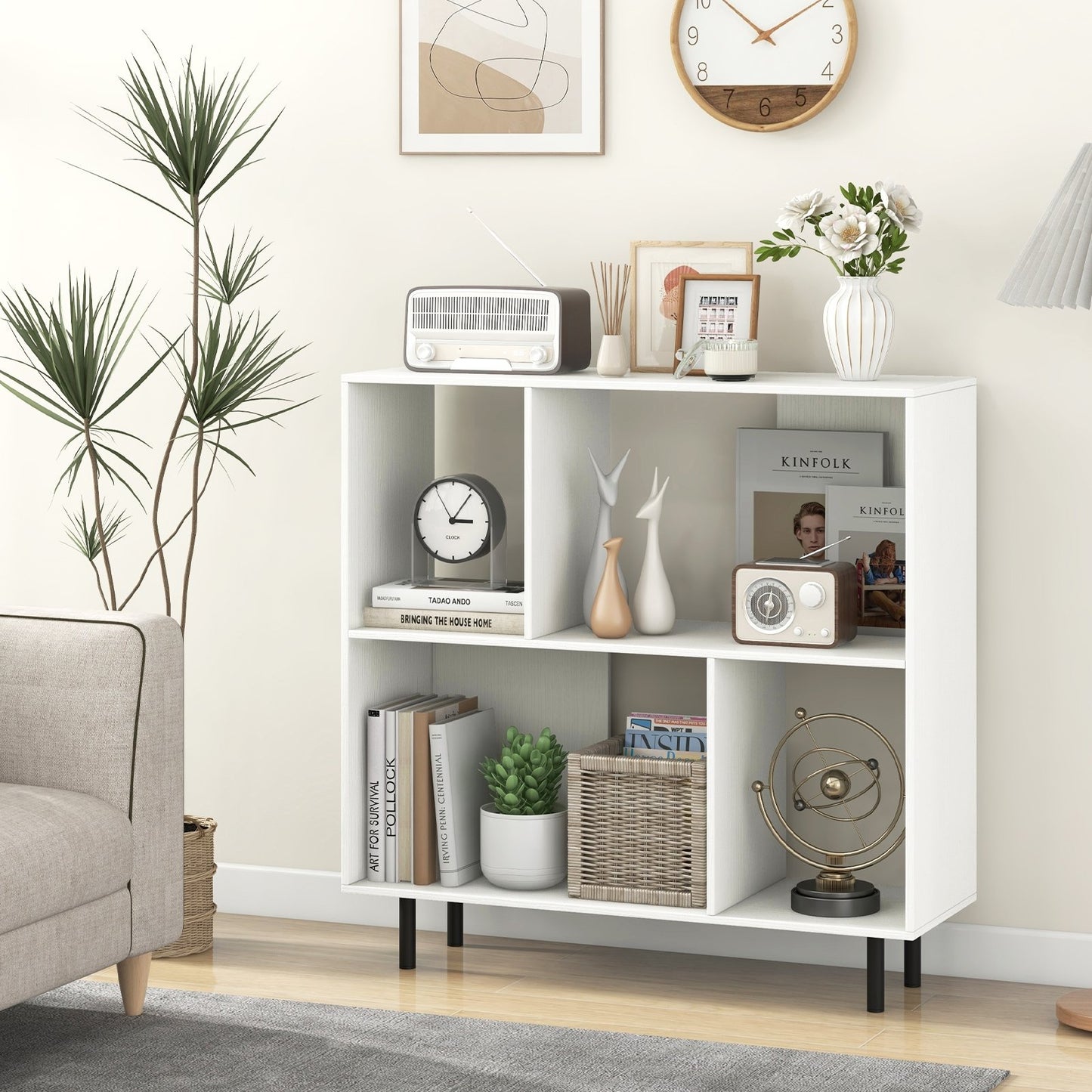 Open Shelf Bookcase with 4 Compartments-Black