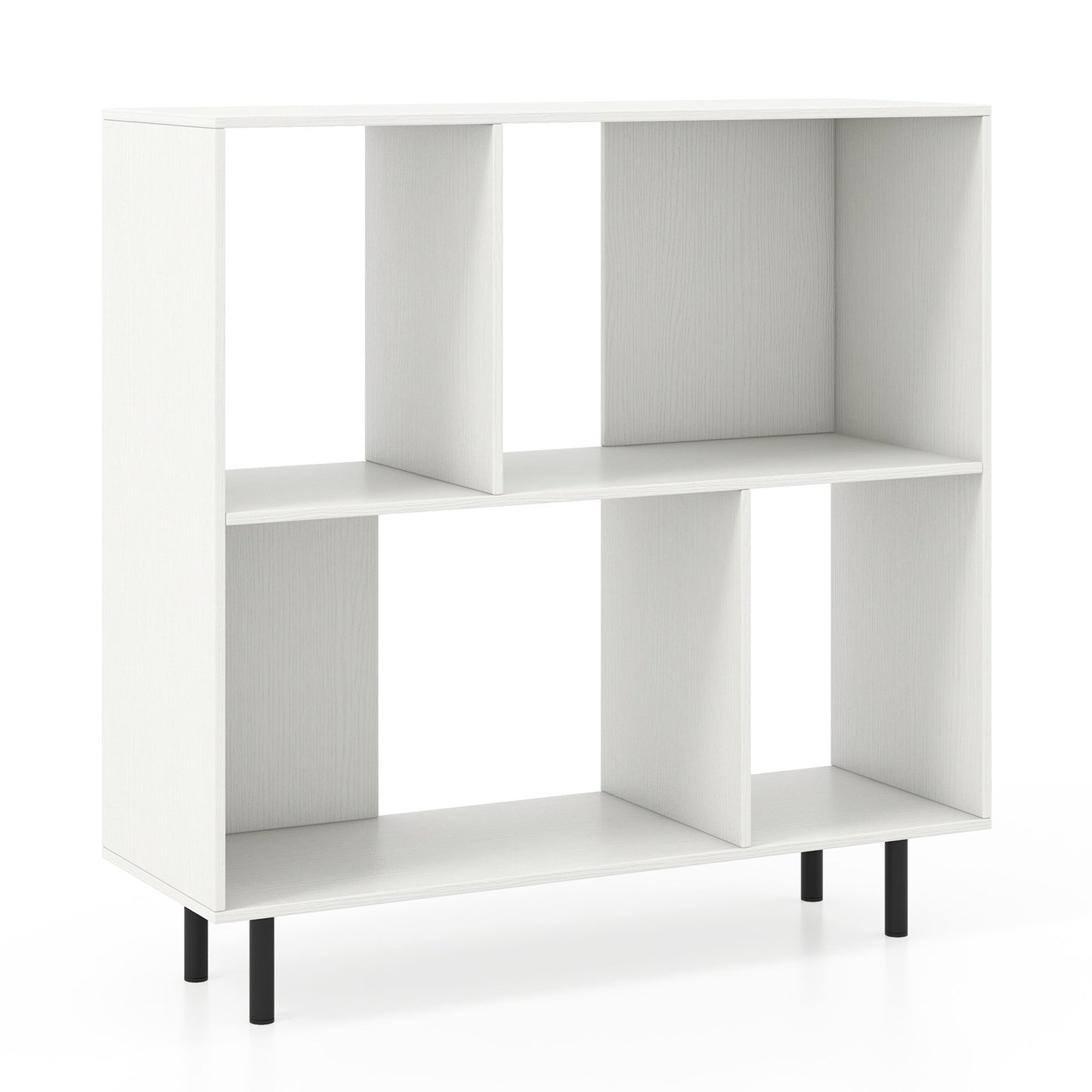 Open Shelf Bookcase with 4 Compartments-Black