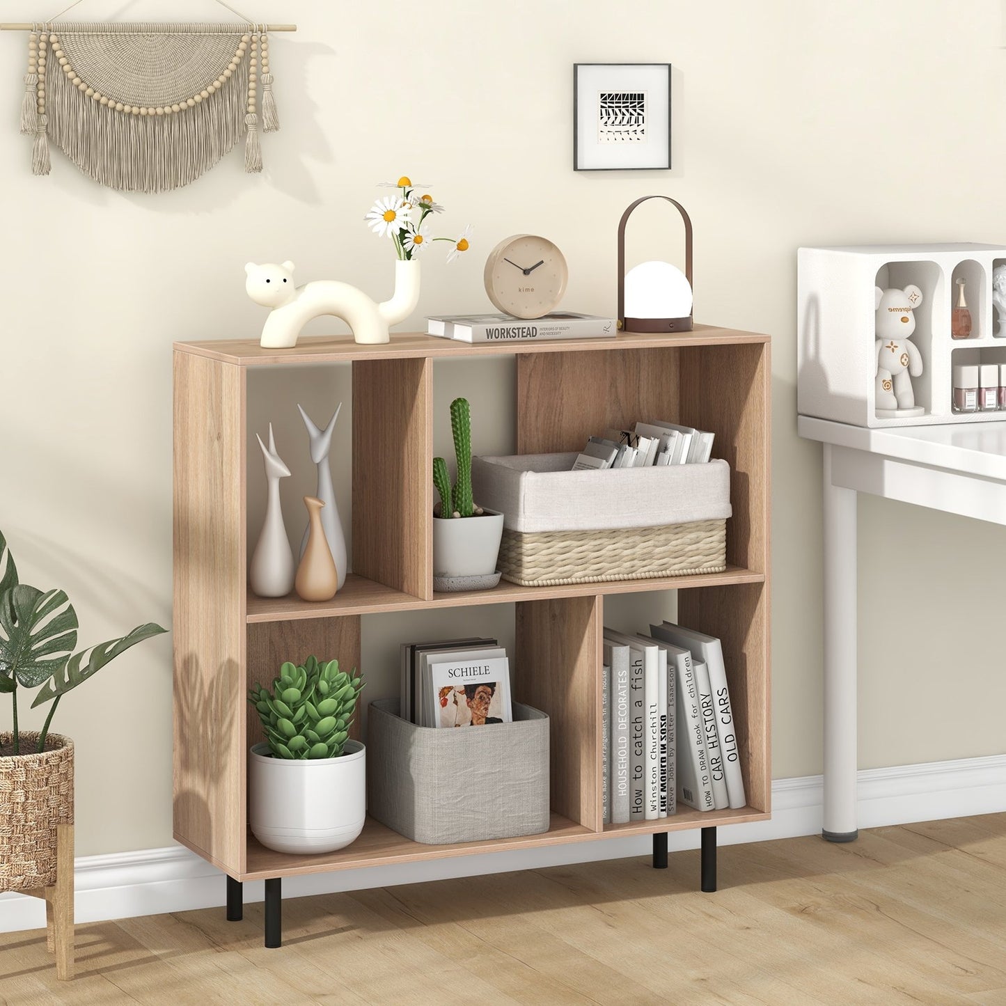 Open Shelf Bookcase with 4 Compartments-Black