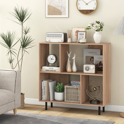Open Shelf Bookcase with 4 Compartments-Black