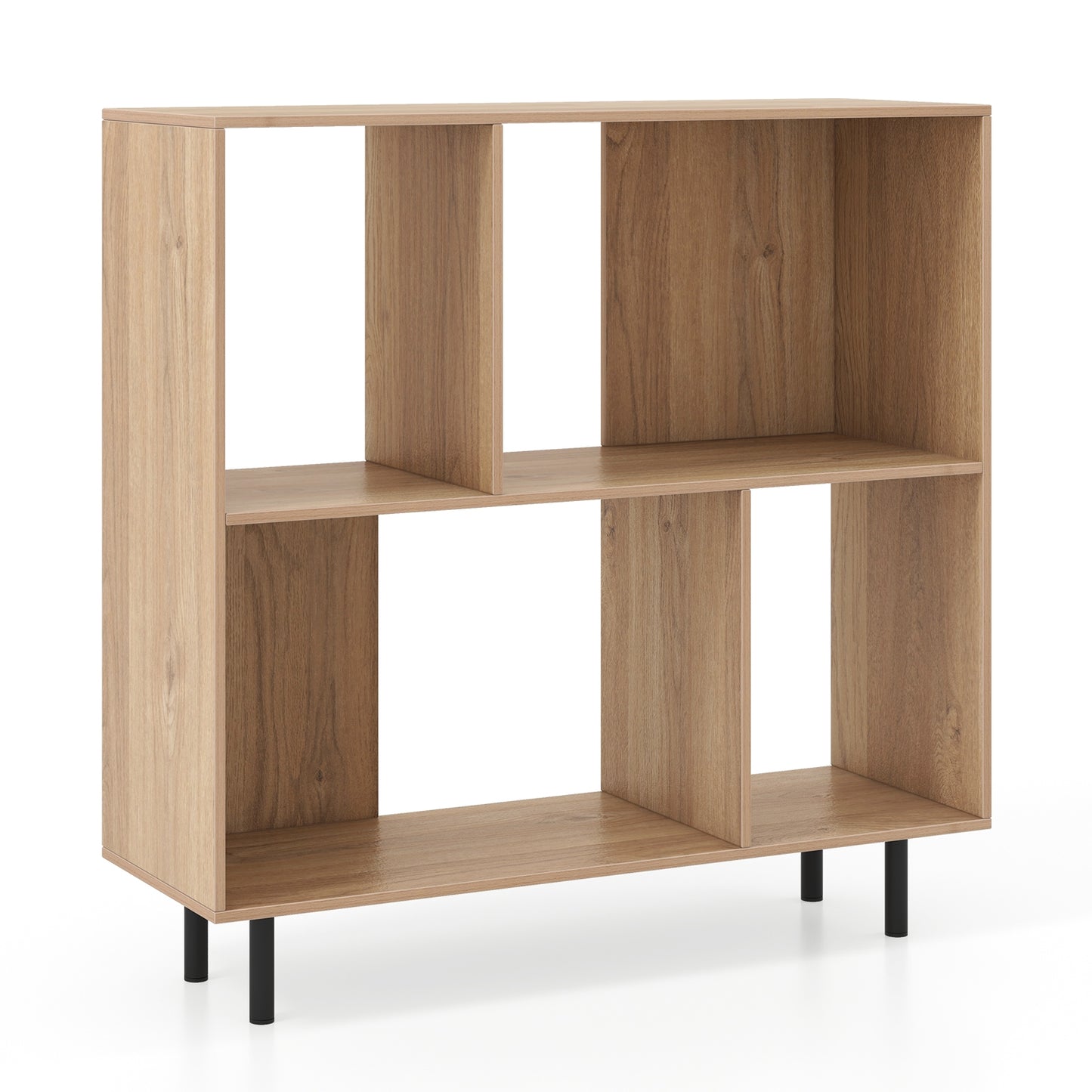 Open Shelf Bookcase with 4 Compartments-Black