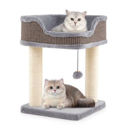 Small Cat Tree for Indoor Cats Kitty Tower with Comfy Plush Perch Sisal Scratching Posts-Gray