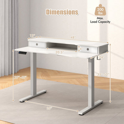48 Inch x 24 Inch Height Adjustable Electric Standing Desk with 2 Drawers-Black