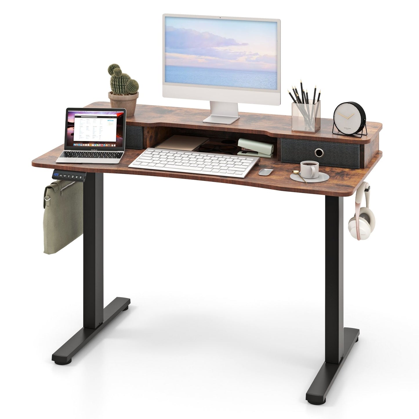 48 Inch x 24 Inch Height Adjustable Electric Standing Desk with 2 Drawers-Black