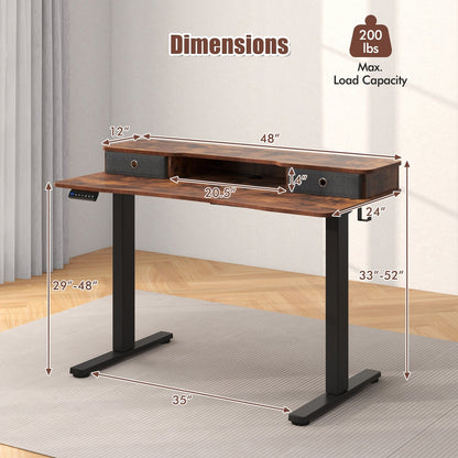 48 Inch x 24 Inch Height Adjustable Electric Standing Desk with 2 Drawers-Black
