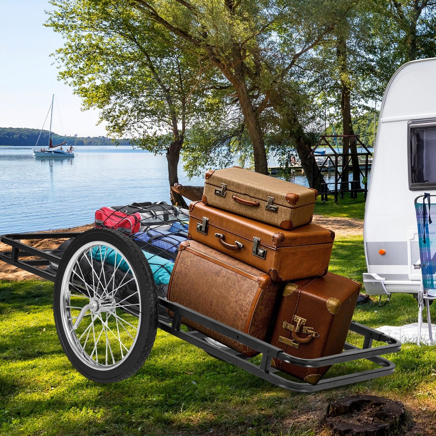 Double-Layer Deer Cart with 20 Inch Rubber Wheels