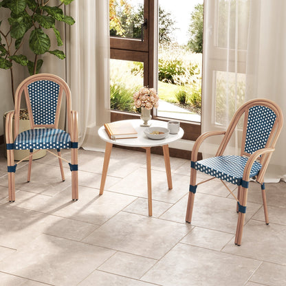 Hand-Woven PE Wicker Outdoor French Bistro Chairs Set of 2-Black