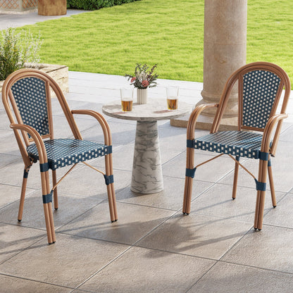 Hand-Woven PE Wicker Outdoor French Bistro Chairs Set of 2-Black