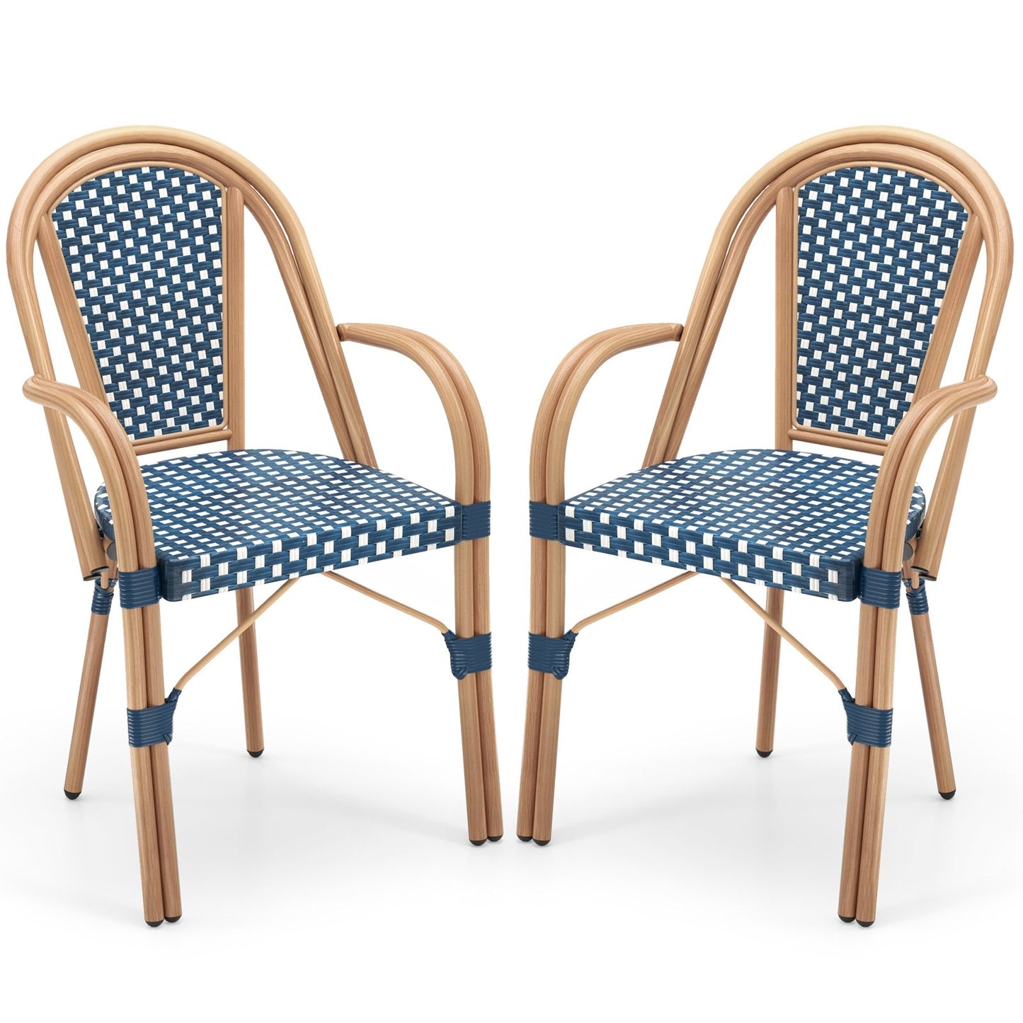 Hand-Woven PE Wicker Outdoor French Bistro Chairs Set of 2-Black