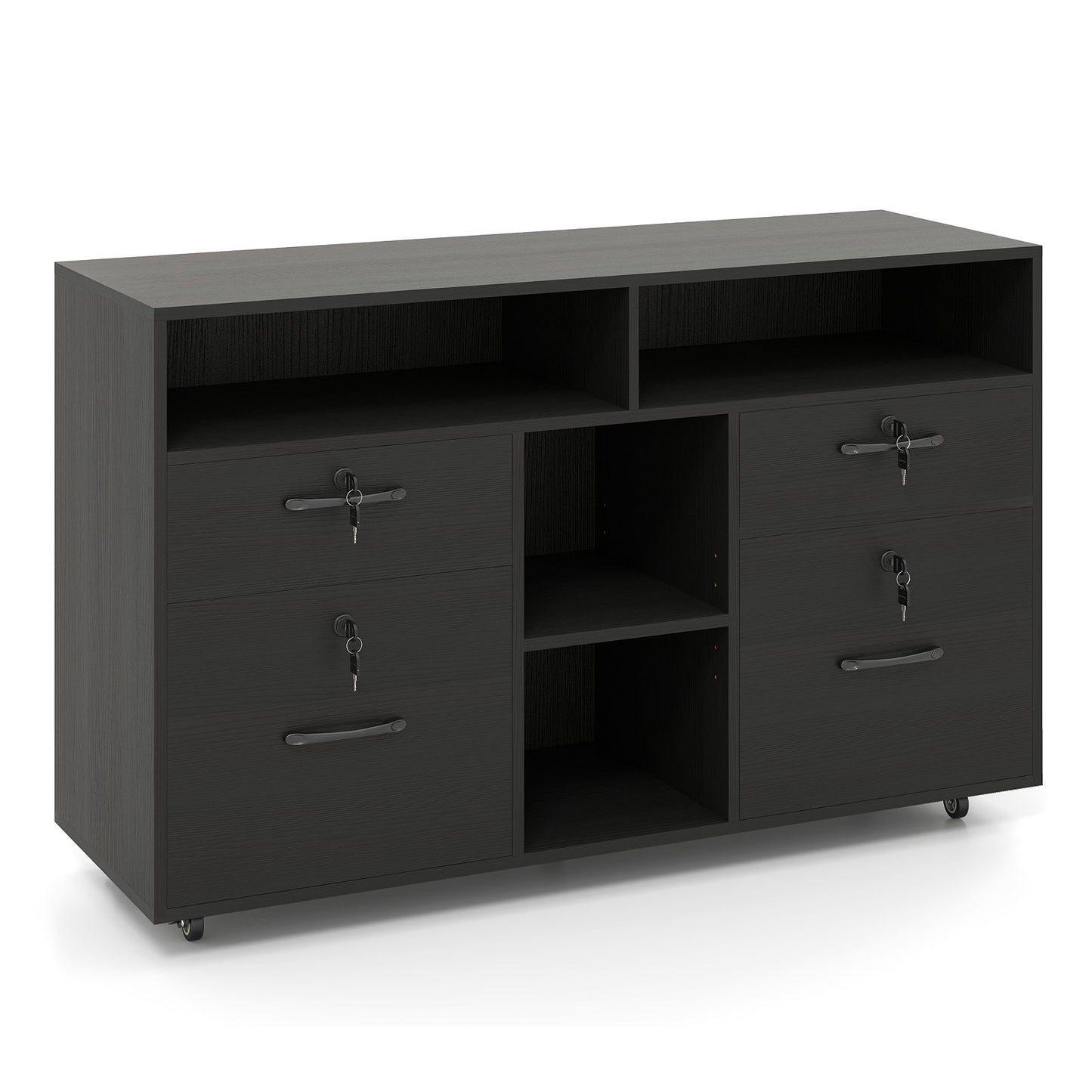 File Cabinet with Lock Mobile Lateral Filing Storage Organizer Modern Rolling Printer Stand-Black