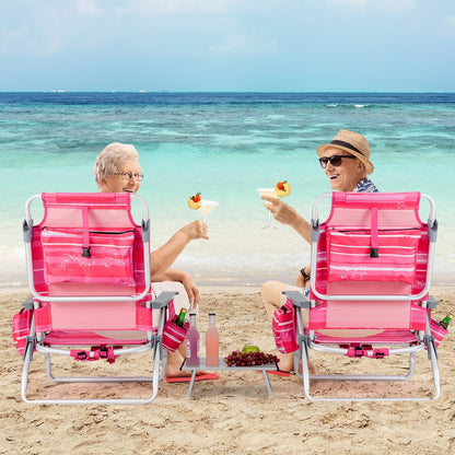 2 Packs 5-Position Outdoor Folding Backpack Beach Table Chair Reclining Chair Set-Blue