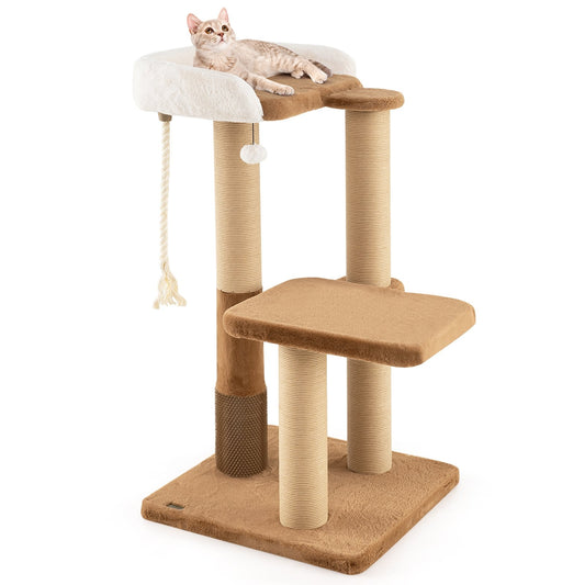 44 Inches Modern Cat Tree for Indoor Cats with Plush Padded Perch and Dangling Ball-Coffee