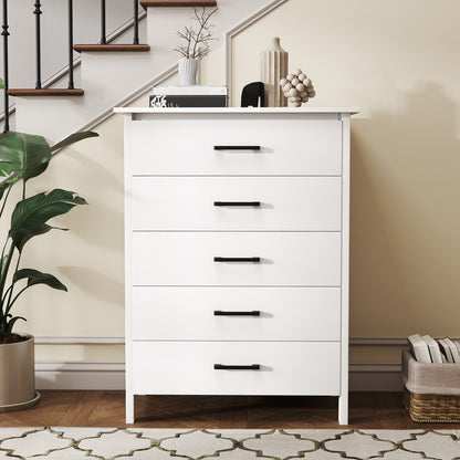 Modern 5-Drawer Multipurpose Chest Dresser with Metal Handles-Black