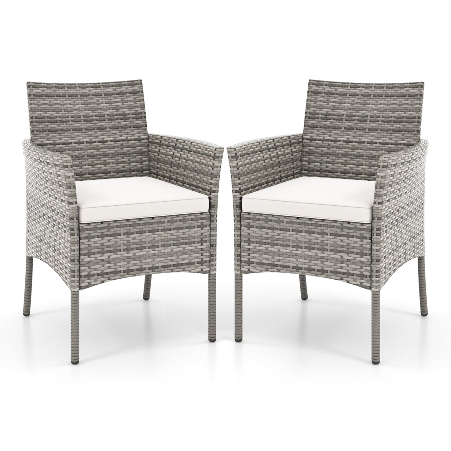 2 Pieces Outdoor PE Rattan Armchairs with Cozy Seat Cushions-White