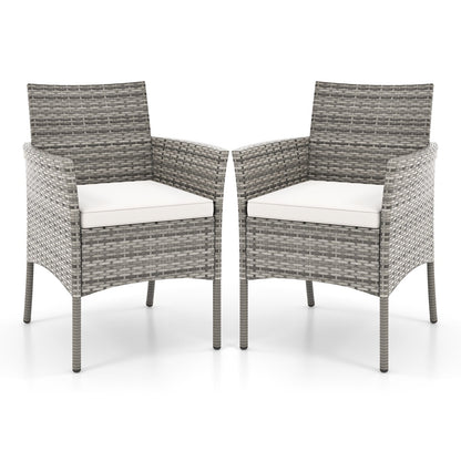 2 Pieces Outdoor PE Rattan Armchairs with Cozy Seat Cushions-White