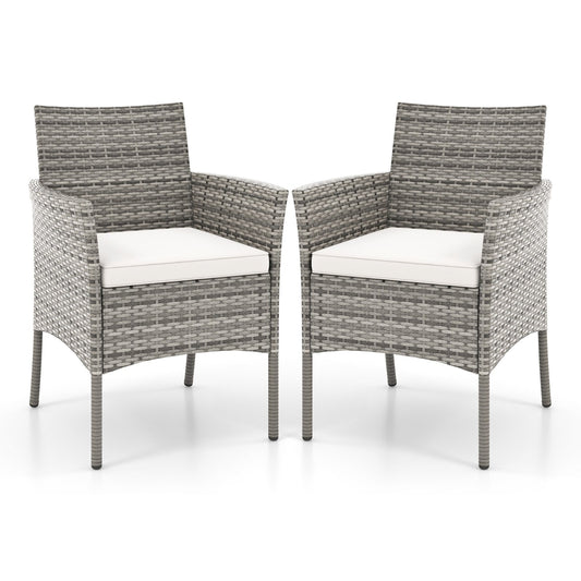 2 Pieces Outdoor PE Rattan Armchairs with Cozy Seat Cushions-White