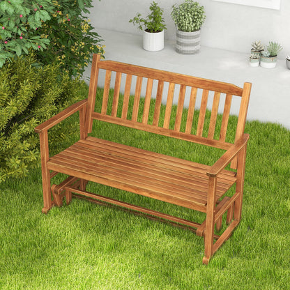 2 Seats Outdoor Glider Bench with Armrests and Slatted Seat-Gray