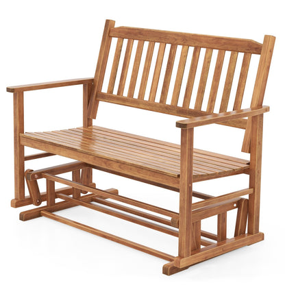 2 Seats Outdoor Glider Bench with Armrests and Slatted Seat-Gray