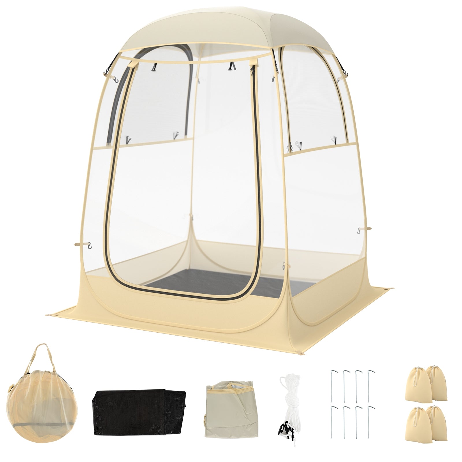 Instant pop-up sports tent with carrying bag and floor mat, suitable for 1-2 or 5-6 people, designed for outdoor camping.