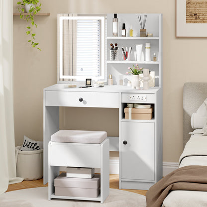 Vanity Desk with Mirror and Lights-Black