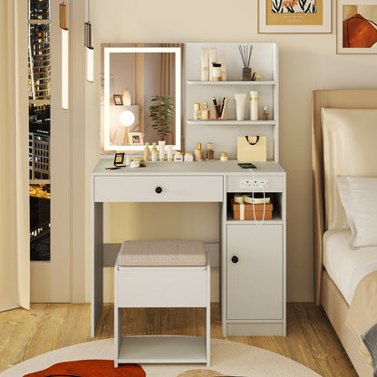 Vanity Desk with Mirror and Lights-Black