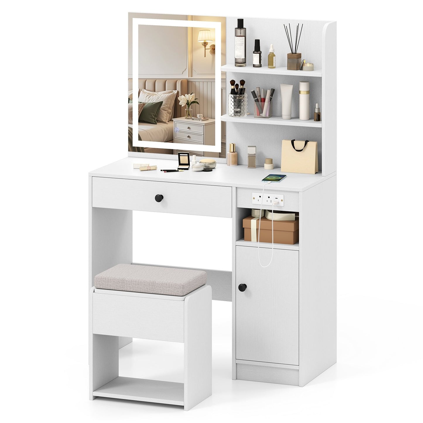 Vanity Desk with Mirror and Lights-Black