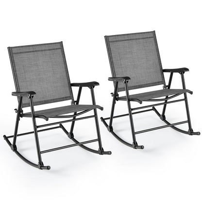 Folding Rocking Chair with Breathable Seat Fabric Set of 2-Black