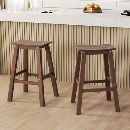 29 Inch HDPE Patio Bar Stool Set of 2 Armless Saddle Stools-Black