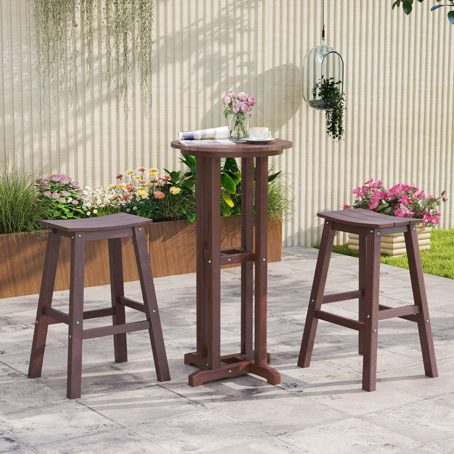 29 Inch HDPE Patio Bar Stool Set of 2 Armless Saddle Stools-Black