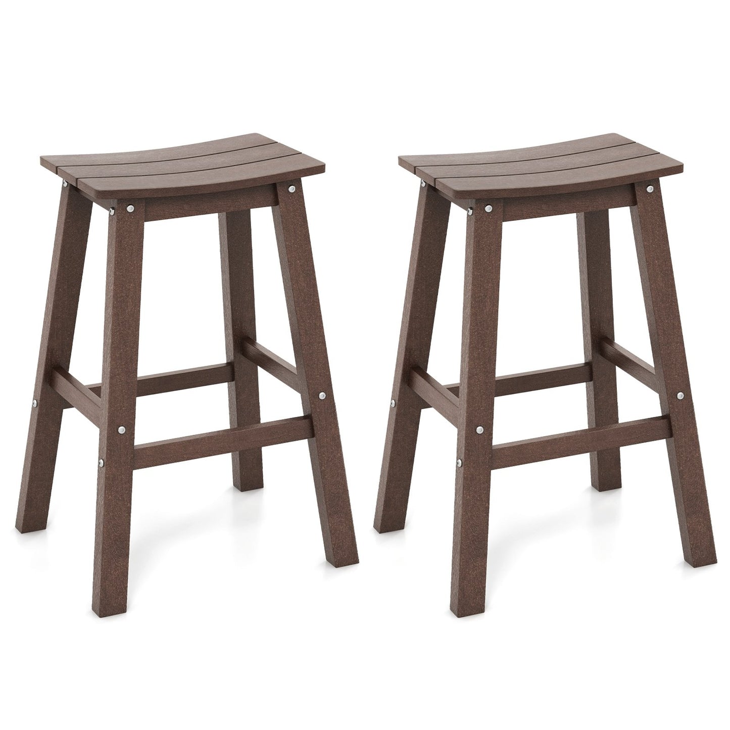 29 Inch HDPE Patio Bar Stool Set of 2 Armless Saddle Stools-Black