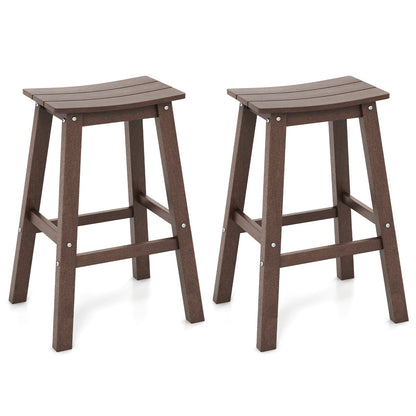 29 Inch HDPE Patio Bar Stool Set of 2 Armless Saddle Stools-Black