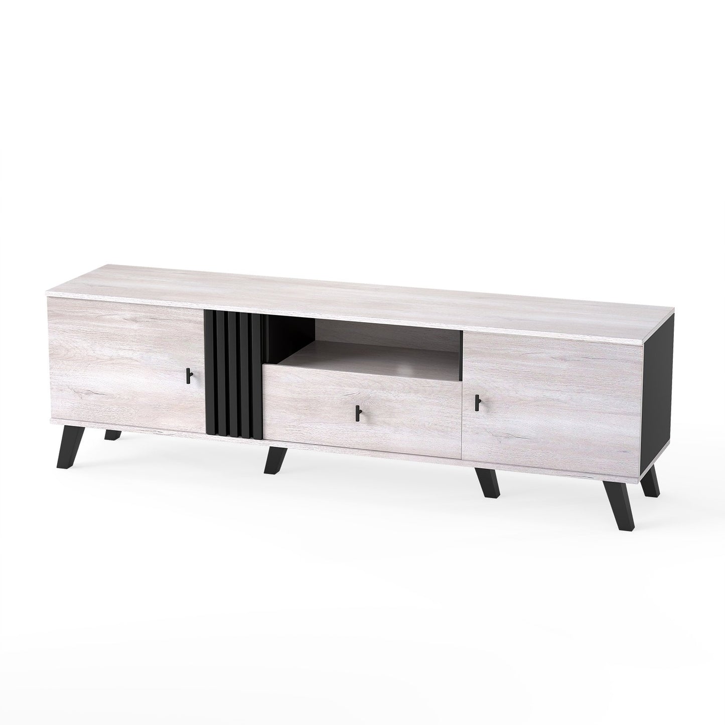 Mid Century Modern TV Stand Entertainment Center for 80" TVs-Oak