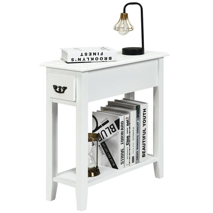 2 Tier End Bedside Sofa Side Table Narrow Nightstand-Black