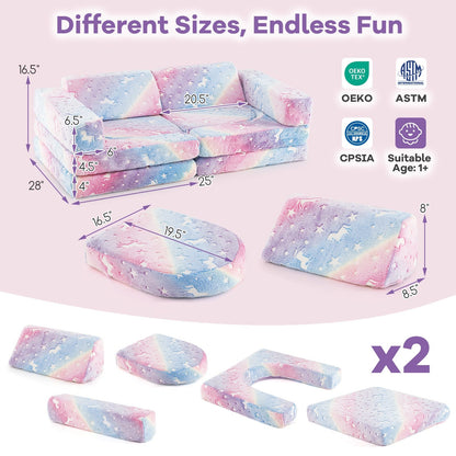 10 Pieces Modular Kids Play Couch Sectional Sofa Glow in the Dark-Gray