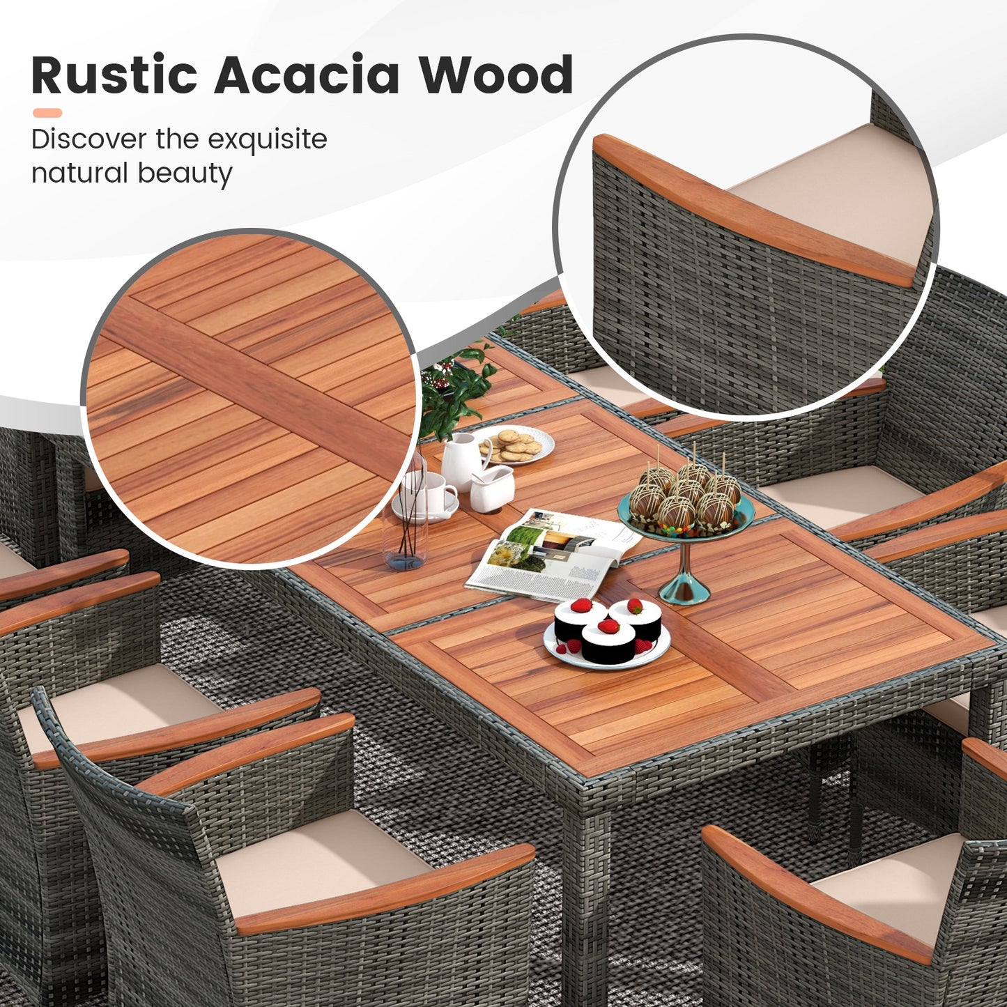 10 Pieces Patio Wicker Dining Set with 15 Feet Double-Sided Patio Umbrella-Turquoise
