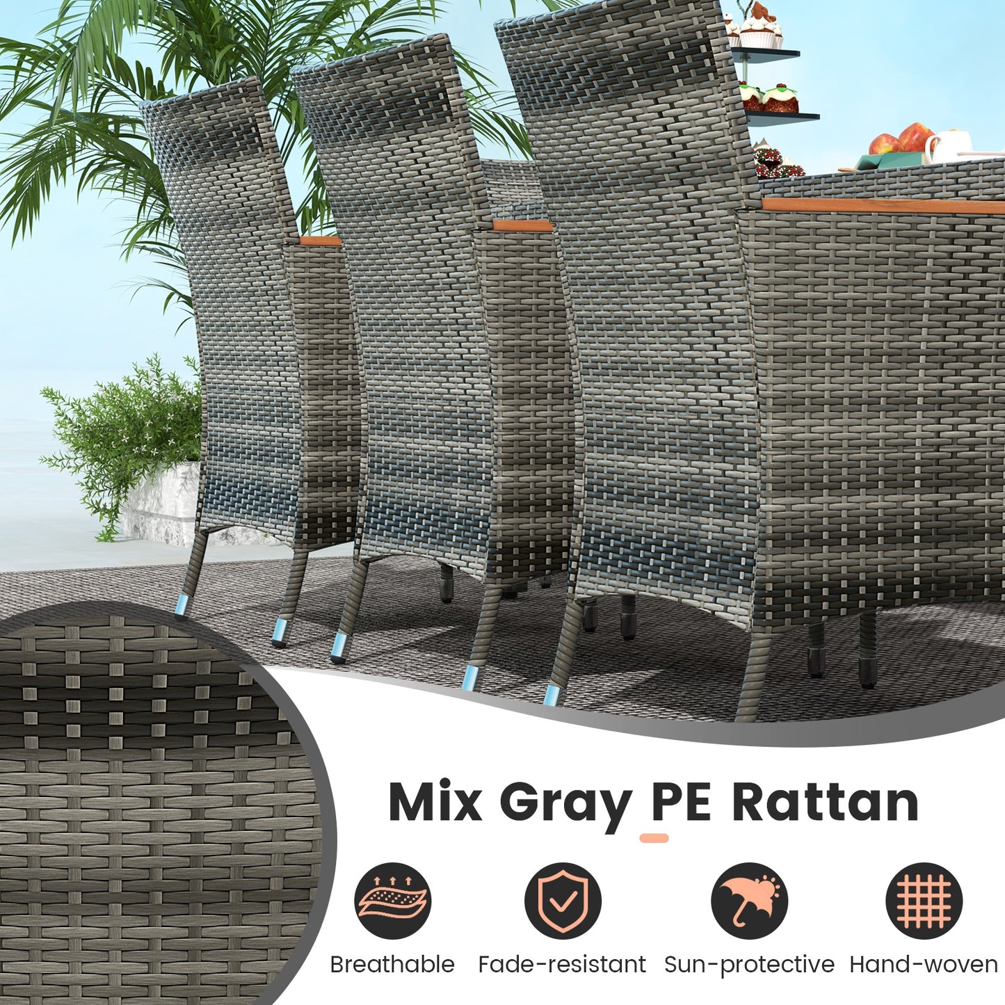 10 Pieces Patio Wicker Dining Set with 15 Feet Double-Sided Patio Umbrella-Turquoise