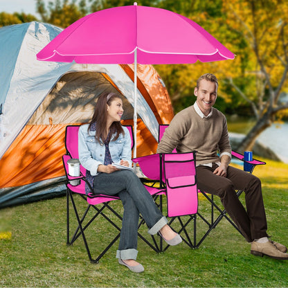 Portable Folding Picnic Double Chair With Umbrella-Black