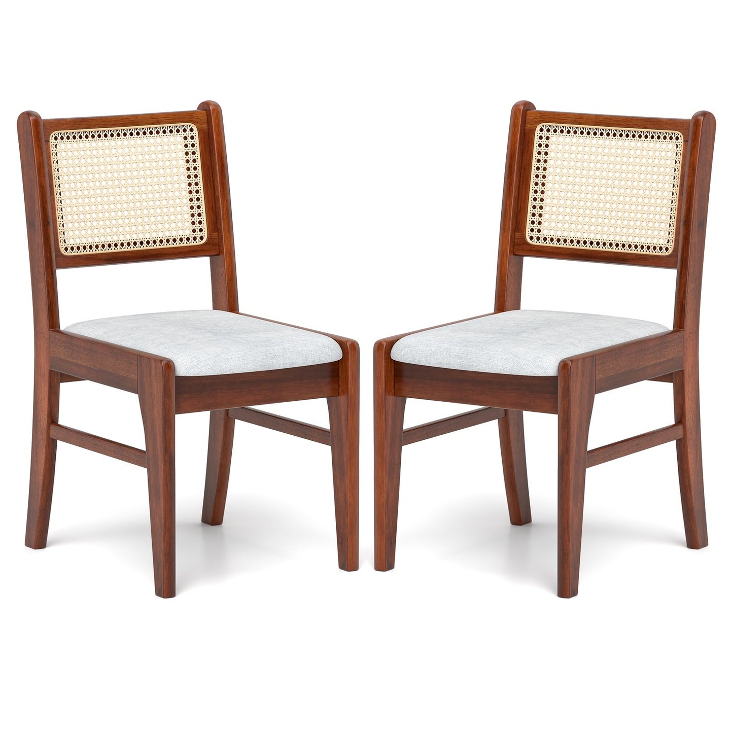 Wooden Kitchen Chairs with Cane Back Rubber Wood Frame and Padded Seat-Coffee
