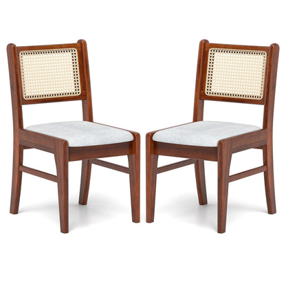 Wooden Kitchen Chairs with Cane Back Rubber Wood Frame and Padded Seat-Coffee